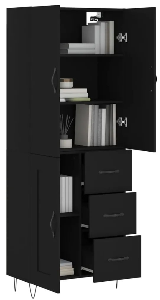 Armário alto 69,5x34x180 cm derivados de madeira preto
