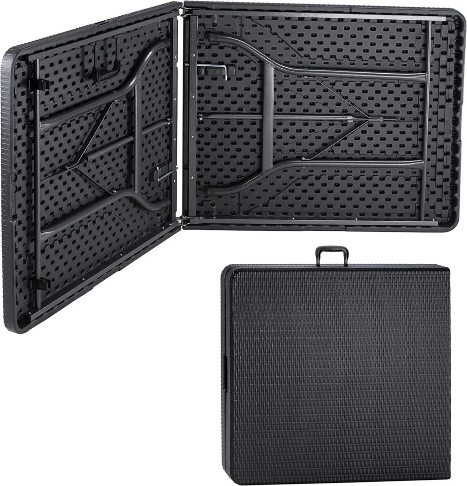 Mesa de jardim dobrável com aspecto de rattan 180 x 75 x 73 cm Preto