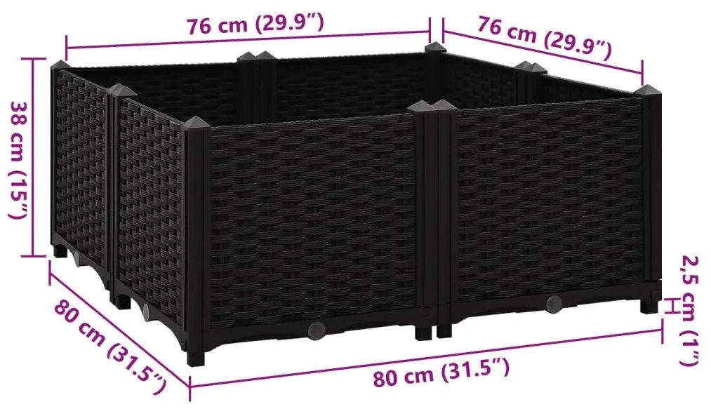 Canteiro elevado 80x80x38 cm polipropileno