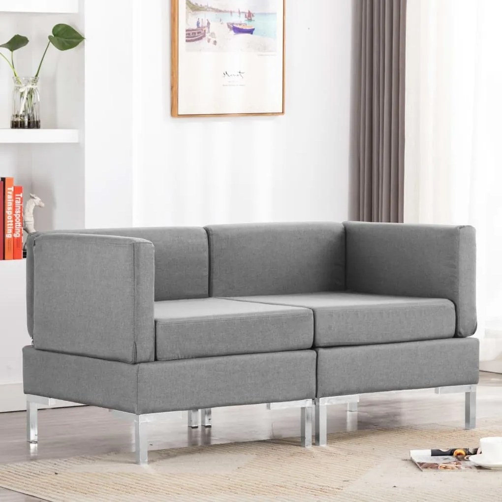 vidaXL Sofás canto seccionais + almofadões 2 pcs tecido cinzento-claro