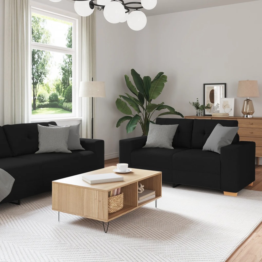 vidaXL Conjunto de Sofás com almofada com travesseiro Preto tecido