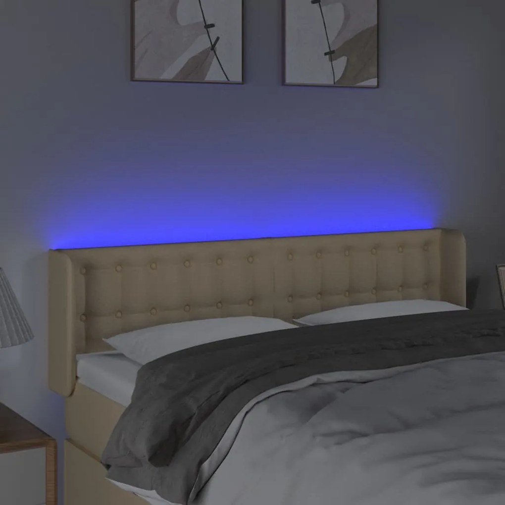 Cabeceira de cama c/ luzes LED tecido 147x16x78/88 cm cor creme