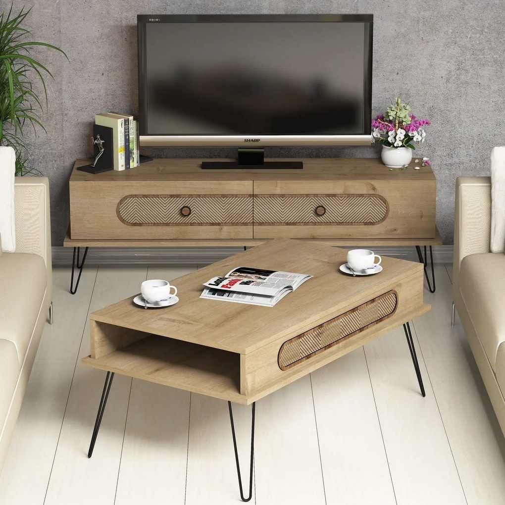 Conjunto de Mobiliário para Sala Ekol – Carvalho – TV: 145x45x37 cm, M
