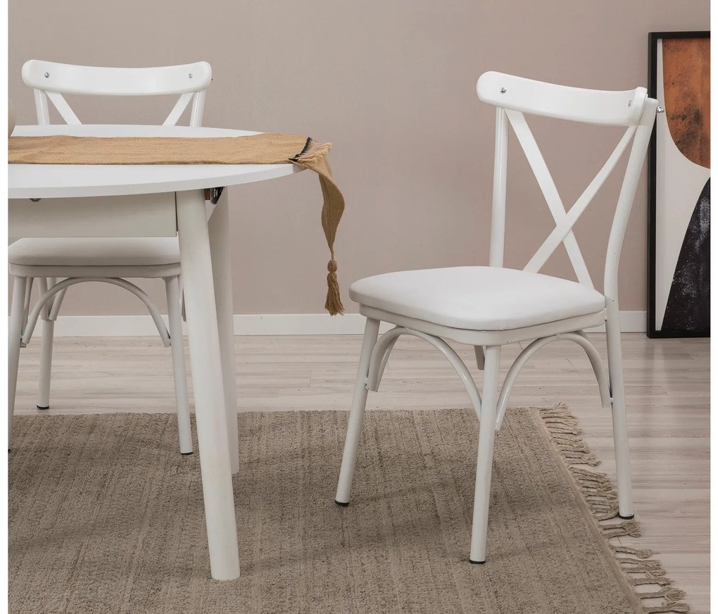 Conjunto de Mesa de Jantar Extensível e Cadeiras Oliver – Branco – Mes