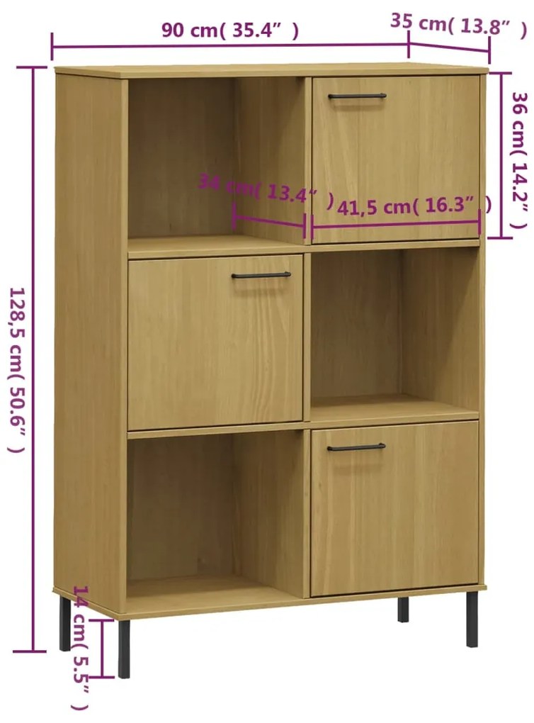 Estante c/ pernas metal 95x35x128,5 cm madeira OSLO castanho