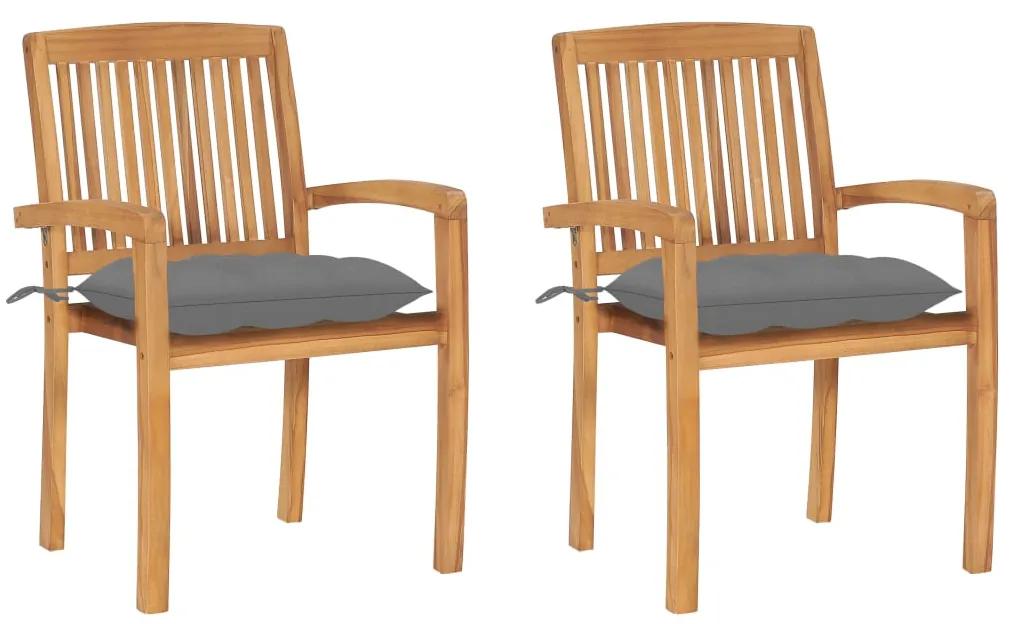Cadeiras de jardim c/ almofadões cinzentos 2 pcs teca maciça