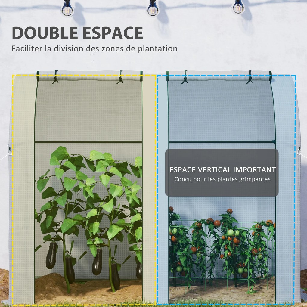 Estufa de jardim 185 x 94 x 150 cm de 1,8 m² para tomateiros, com 2 portas de correr com fecho de correr e 4 janelas enroláveis, em aço e PE 135 g/m²,