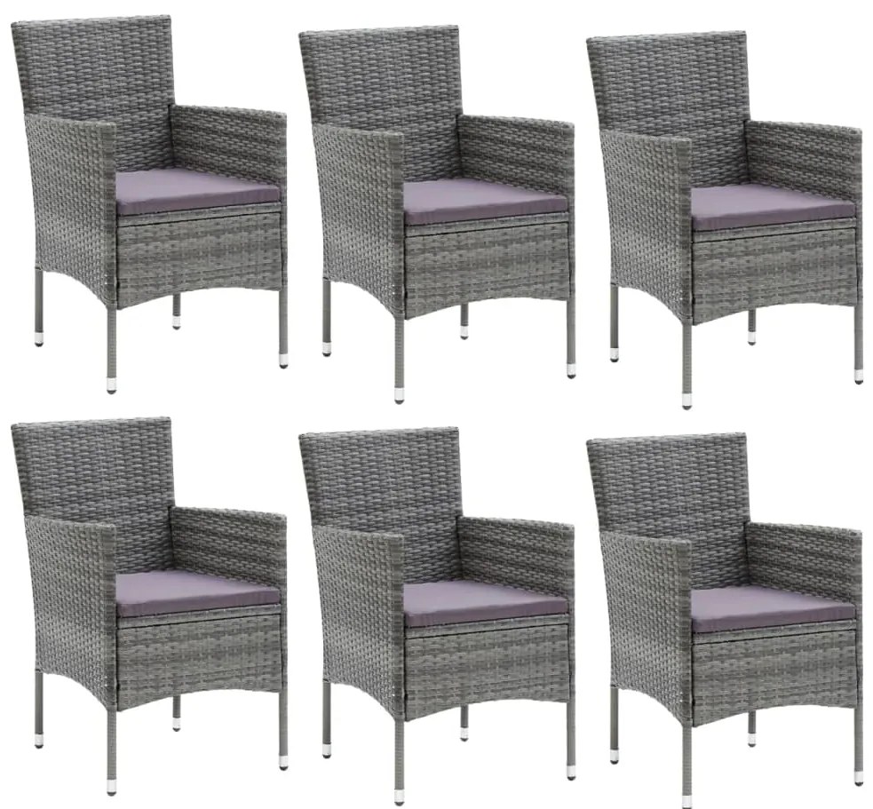 7 pcs conjunto de jantar p/ jardim c/ almofadões vime PE cinza