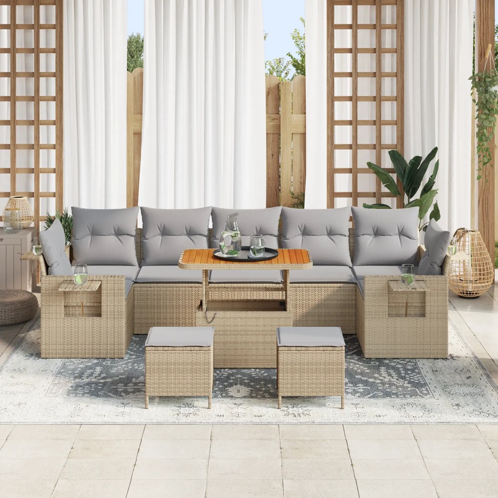 Conjunto de Sofá de Jardim de 10 Peças com Almofadas Bege Rattan de Po