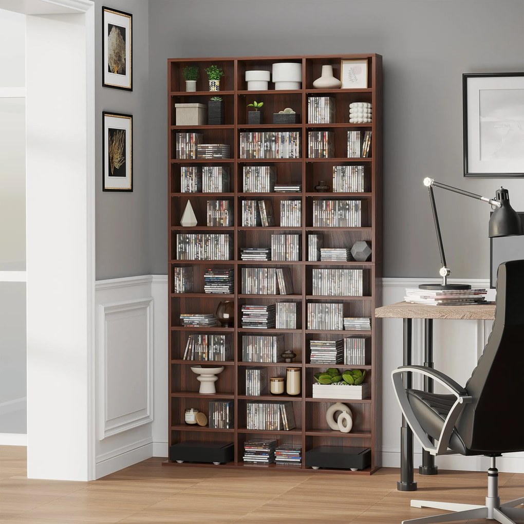 Organizador para CD e DVD, estante de arrumação, capacidade máxima de 1116 CD/528 DVD, 36 compartimentos e prateleiras ajustáveis, para escritório, sa