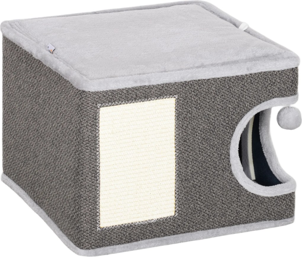 Barril para arranhar para gatos 45 C x 45 P x 35 A cm com plataforma superior, em pelúcia e sisal, 45 x 45 x 35 cm, cinzento antracite