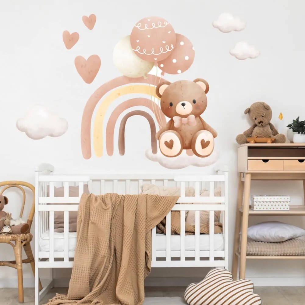 Papel de parede - Urso com arco-íris (por cima do berço)