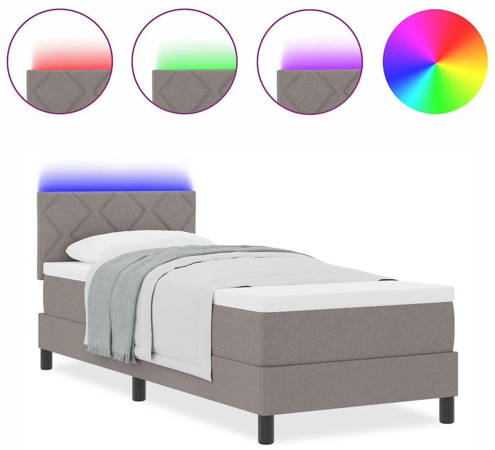 Cama Box com Colchão & LED Taupe 80x200 cm Tecido