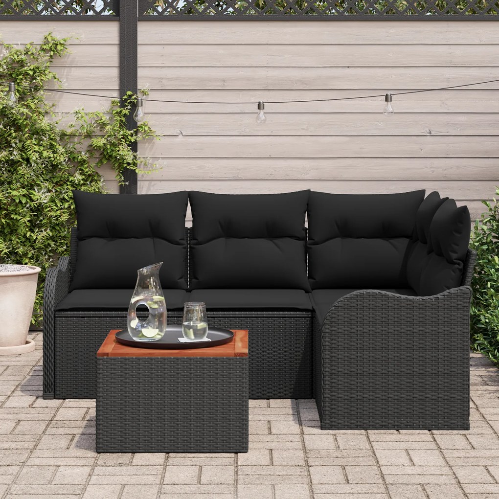 Conjunto de Sofás de Jardim vidaXL 5 Peças com Almofadas Preto Rattan