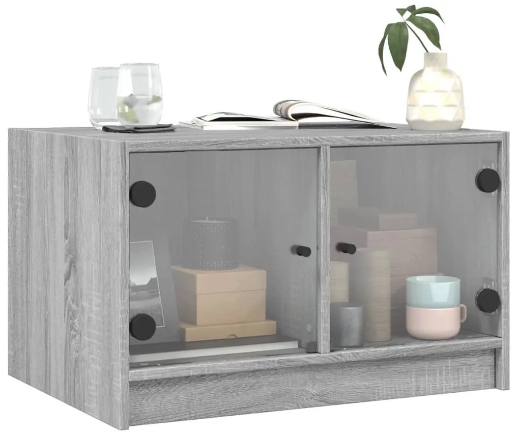 Mesa de centro c/ portas de vidro 68x50x42 cm cinza sonoma