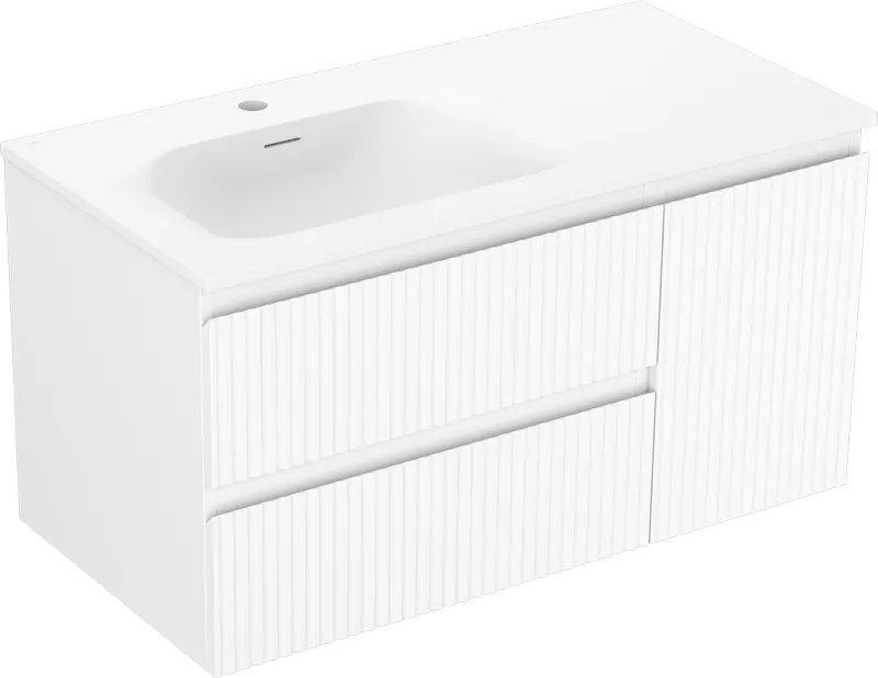 Mexen Rivel móvel de casa de banho 90 cm com lavatório Vela esquerdo, 2G, 1P, estofado, branco mate