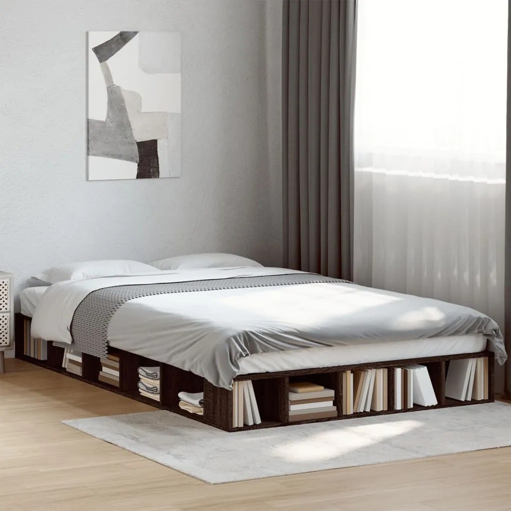vidaXL Estrutura de cama 135x190cm derivados madeira carvalho castanho