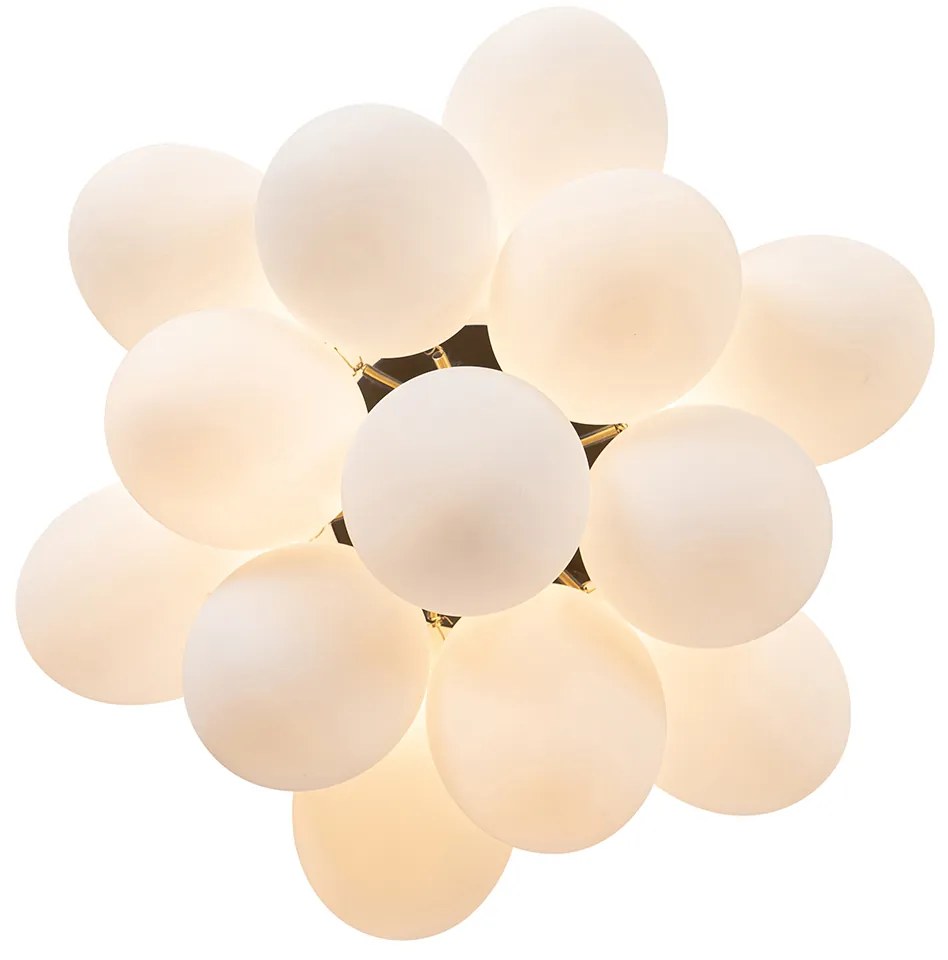 Candeeiro de teto Art Deco preto com vidro opalino 3 luzes - Uvas Design,Art Deco