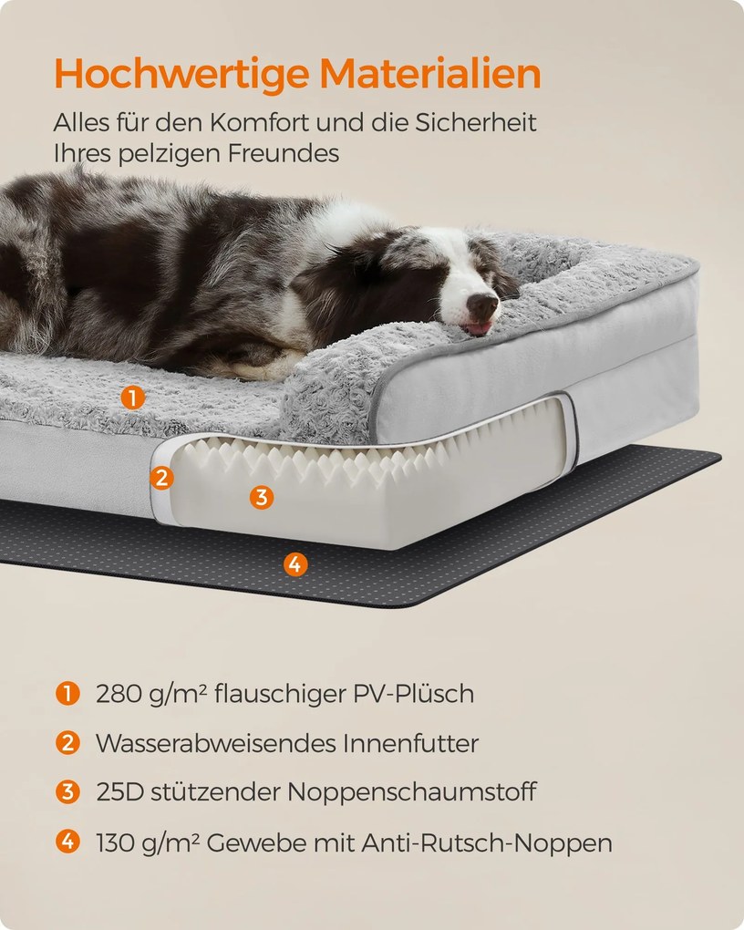 Cama ortopédica para cães com capa de pelúcia 106 x 81 x 18 cm (C x L x A) cinzenta