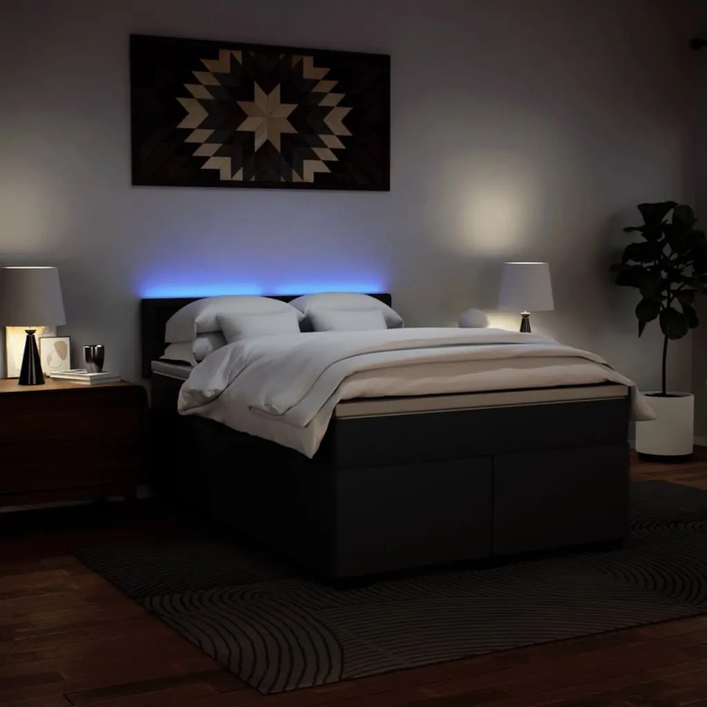 Cama com Molas/Colchão e Luzes Led - 140x200 cm - Couro Artificial Pre