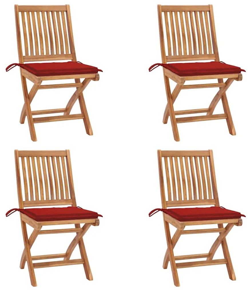 Cadeiras de jardim dobráveis c/ almofadões 4 pcs teca maciça