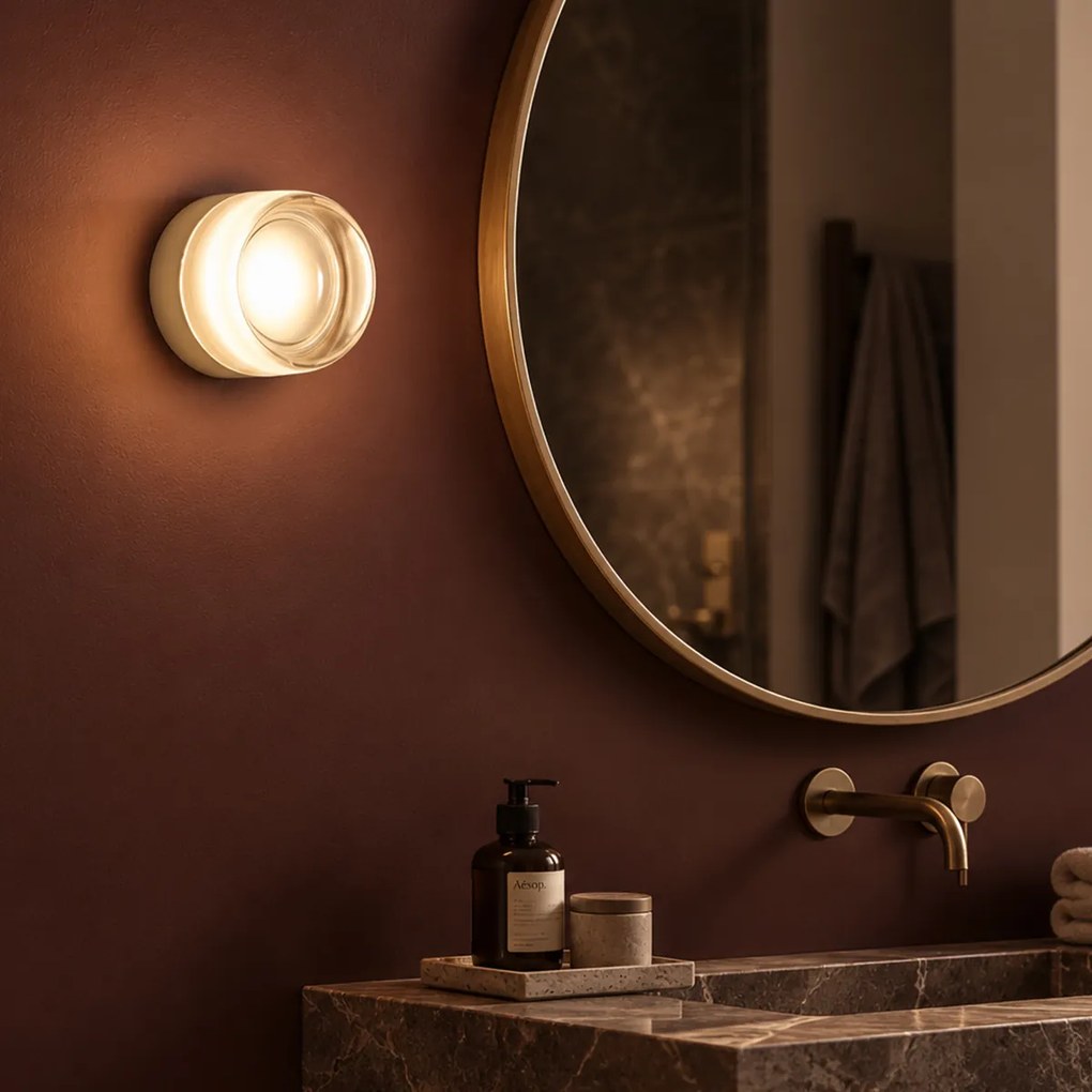 Candeeiro de Parede Design Bege com Vidro Opal IP44 - Michele