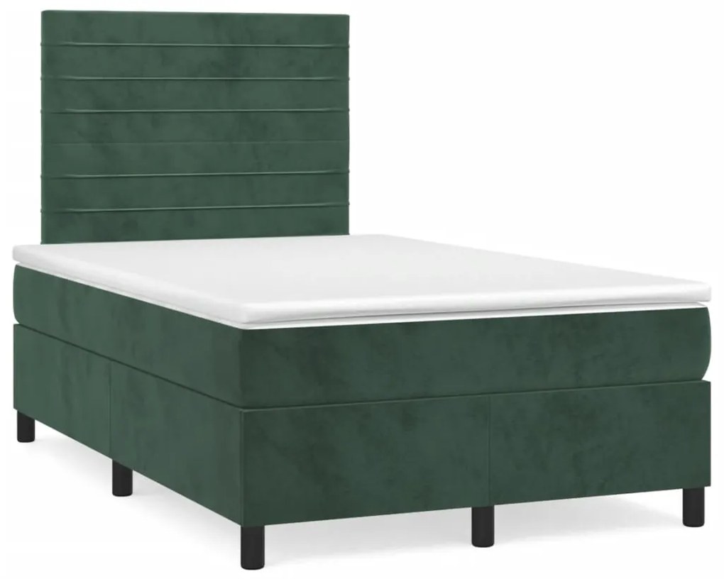 Cama boxspring com colchão 120x190 cm veludo verde-escuro