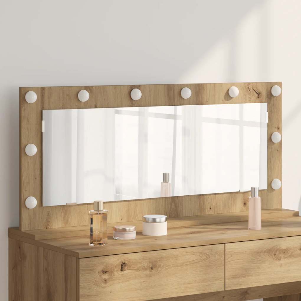 vidaXL Espelho de Vaidade com Luzes LED Carvalho Artesanal 100x45x18 cm