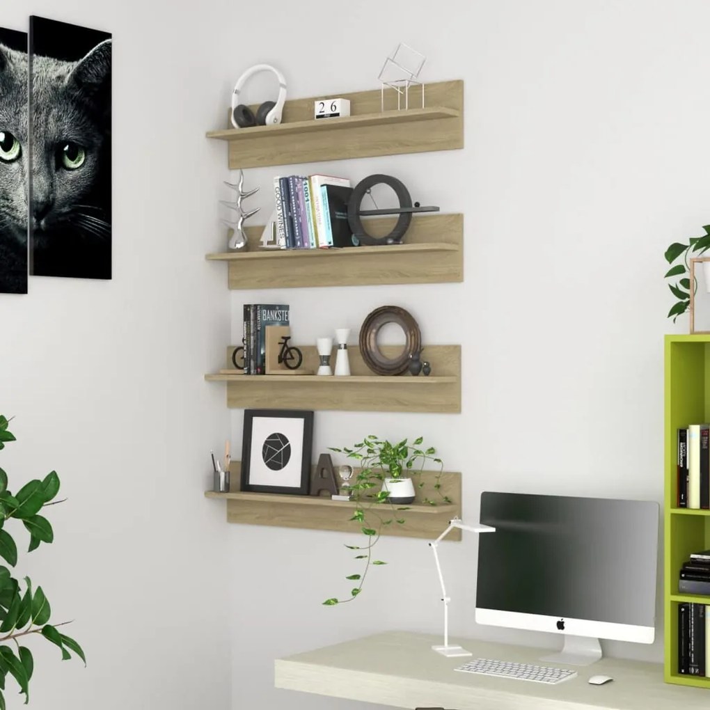 vidaXL Estantes de parede 4pcs 80x11,5x18 cm contrapl. carvalho sonoma
