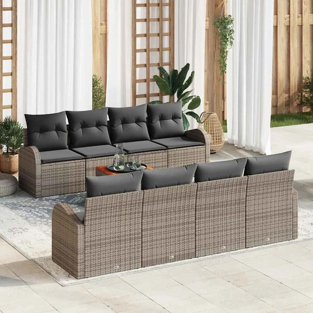 vidaXL Conjunto de Sofá de Jardim com almofada 9 pcs Cinzeto vime PE