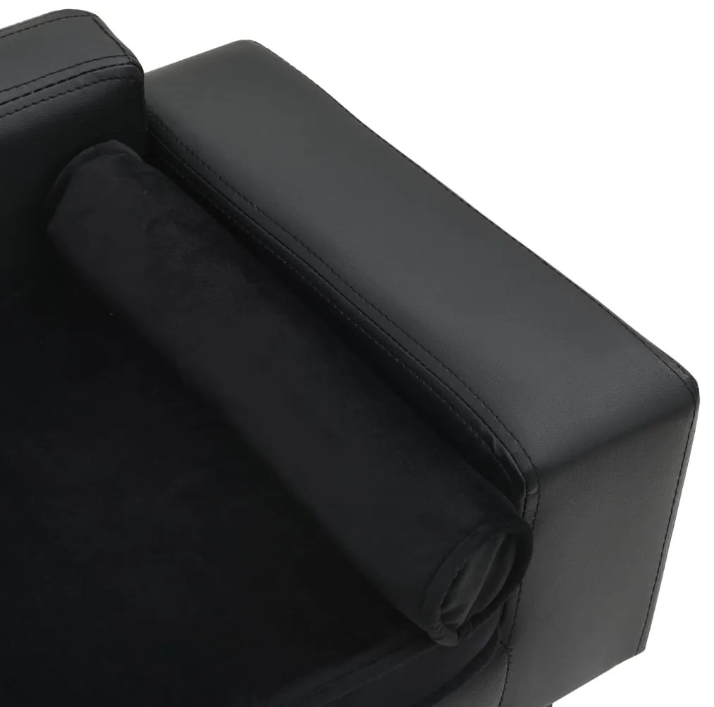 Sofá para cães 81x43x31 cm pelúcia e couro artificial preto