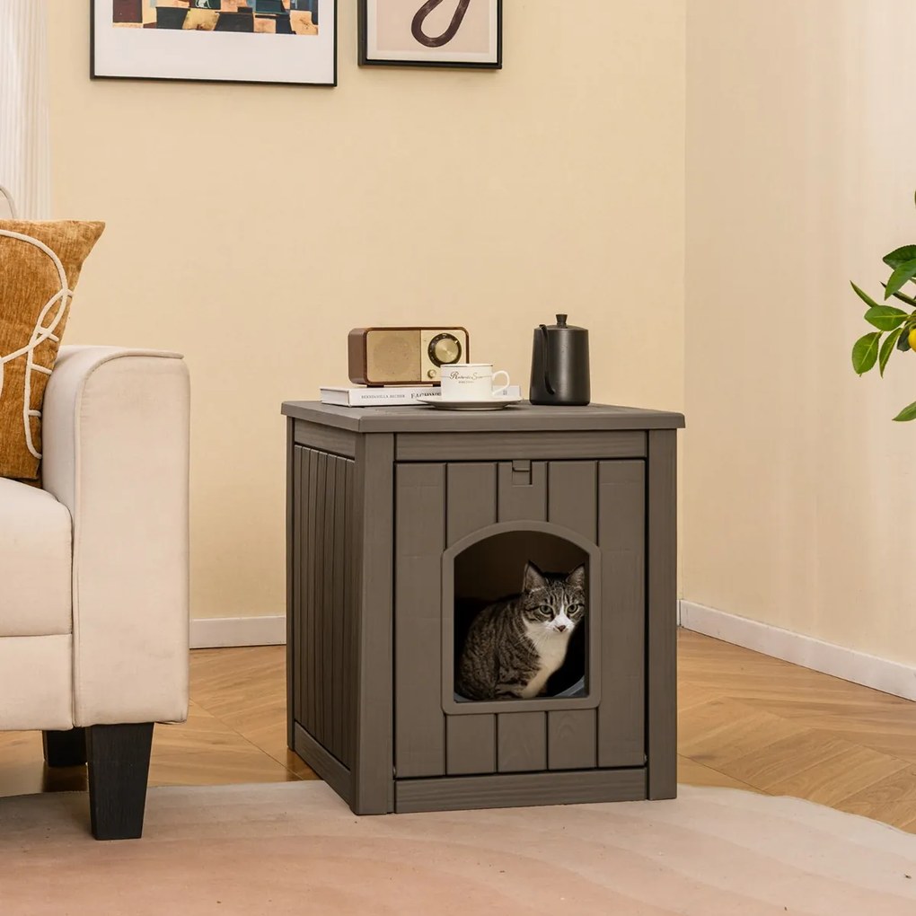 Móvel Caixa Areia para gatos interior e exterior 60 x 47 x 54,5 cm com recinto para caixa de areia (NÃO INCLUIDA), porta frontal rebatível Castanha