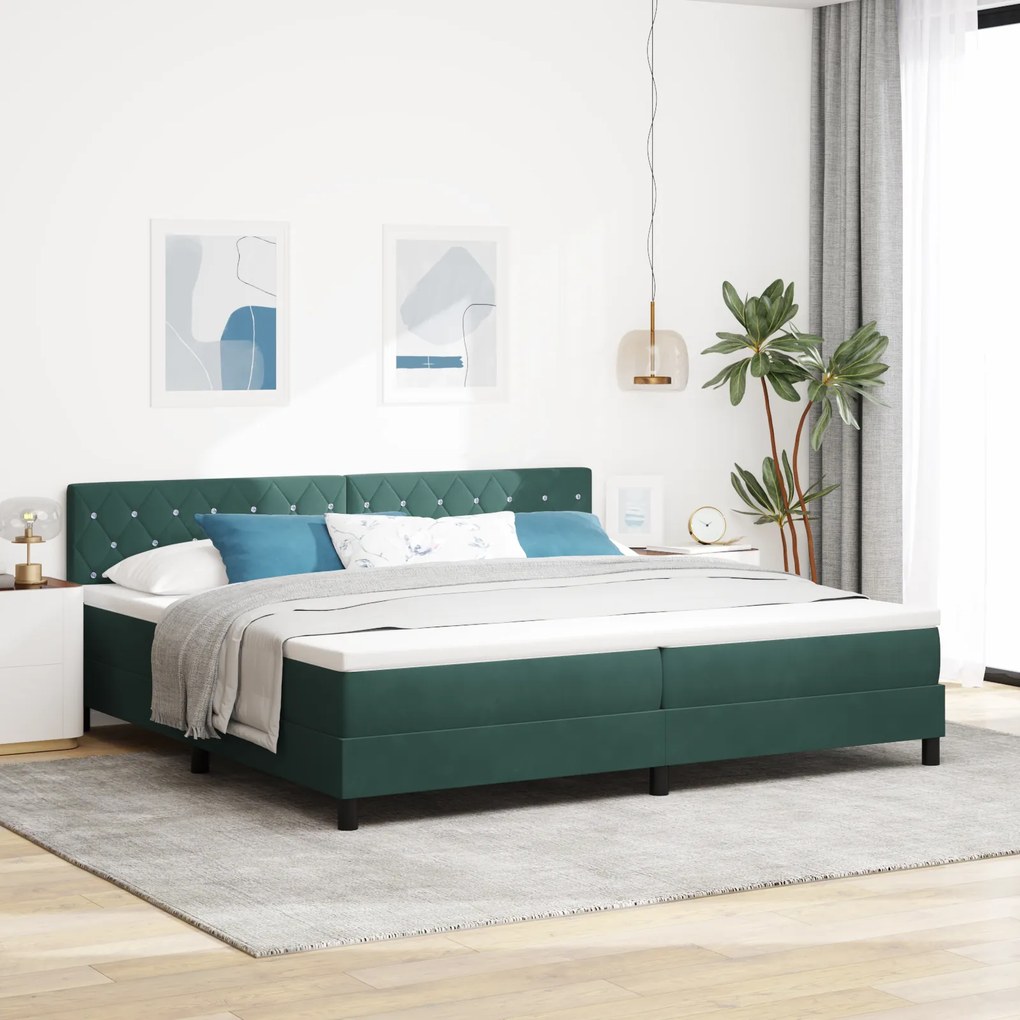 Cama Box Spring com Colchão verde escuro 200x200 cm de Veludo