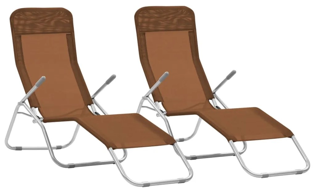 vidaXL Espreguiçadeiras dobráveis 2pcs textilene cinzento-acastanhado