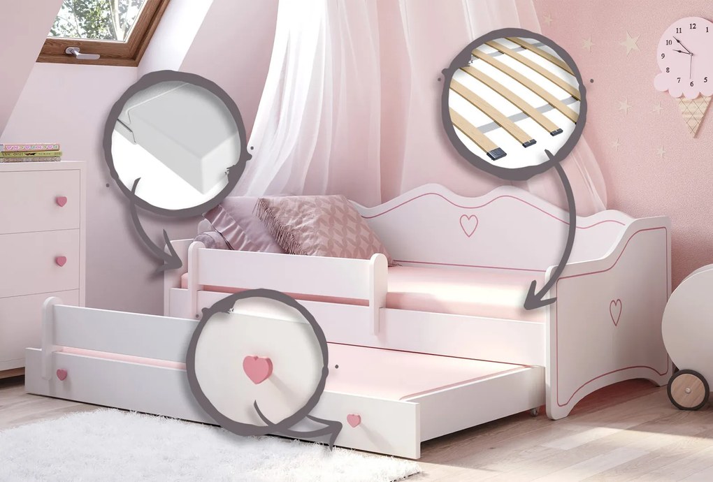Cama infantil dupla Emma II 160x80 rosa/branco - colchão e estrado incluído