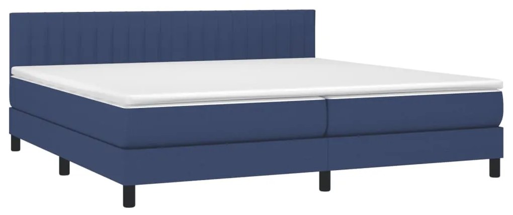 Cama box spring c/ colchão e LED 200x200 cm tecido azul