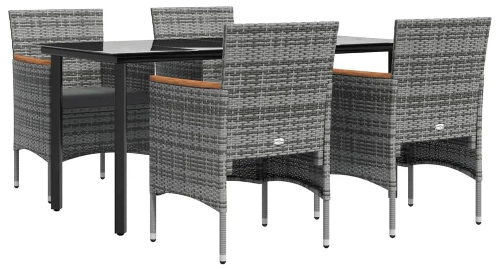 5 pcs conjunto de jantar jardim com almofadões cinzento/preto
