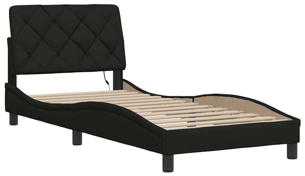 Estrutura de cama com LED sem colchão 90x190 cm tecido preto