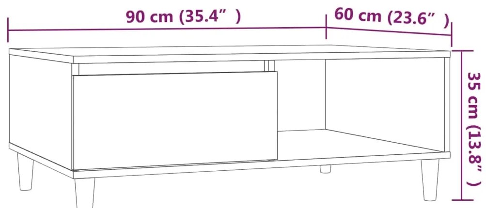 Mesa de centro 90x60x35 cm derivados madeira carvalho castanho