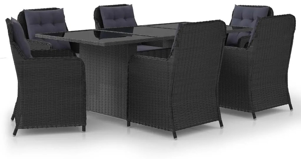 vidaXL 7 pcs conjunto de jantar para jardim vime PE preto
