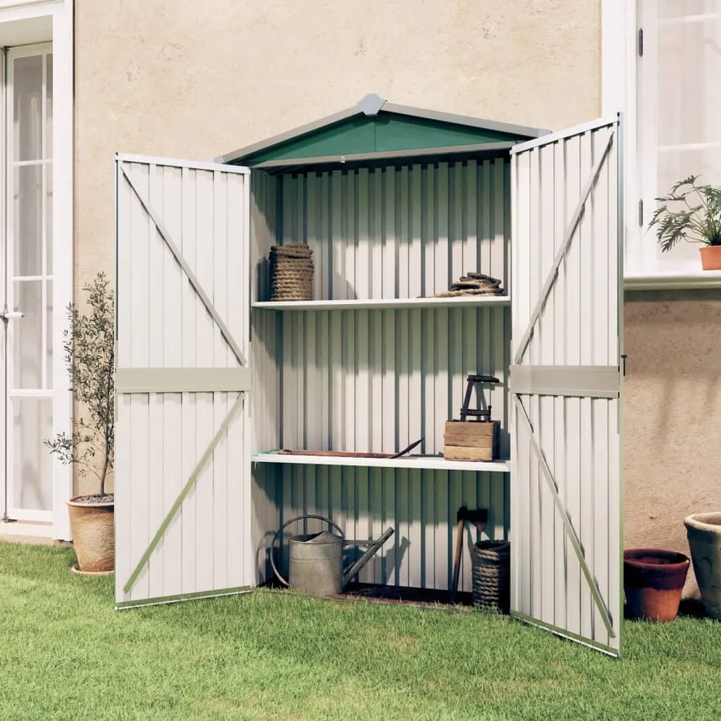 46301 vidaXL Abrigo de jardim 116x45x175 cm aço galvanizado verde