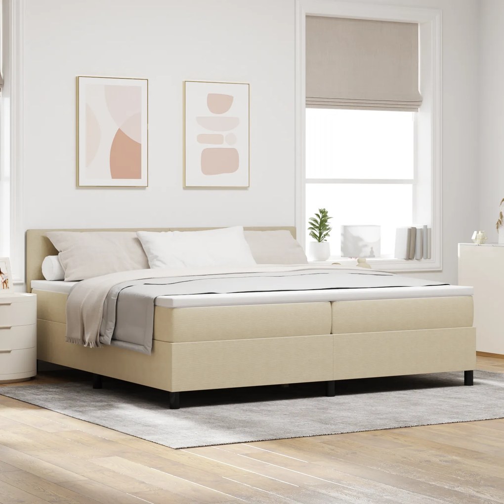 Cama Box Spring com Colchão Bege Claro 200x200 cm Tecido de Corduroy