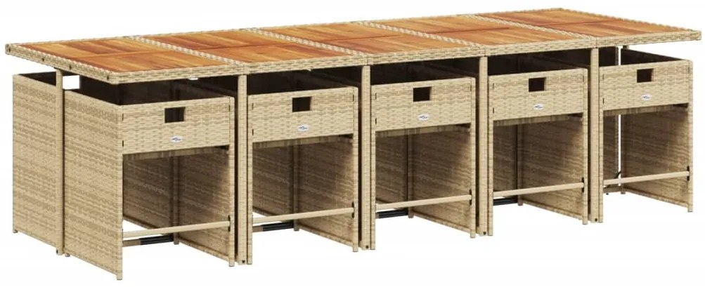11 pcs conjunto de jantar p/ jardim com almofadões vime PE bege