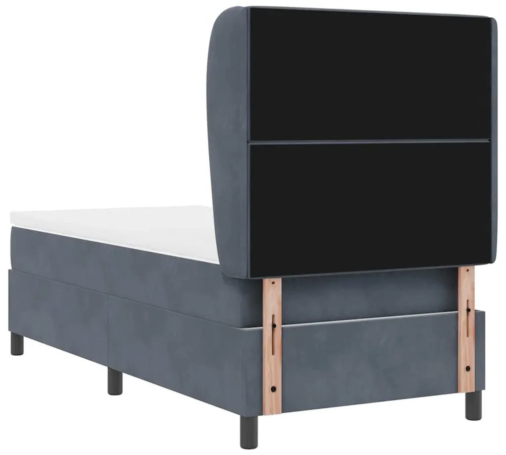 Cama com Estrado e Colchão Cinza Escuro 90x190 cm em Veludo