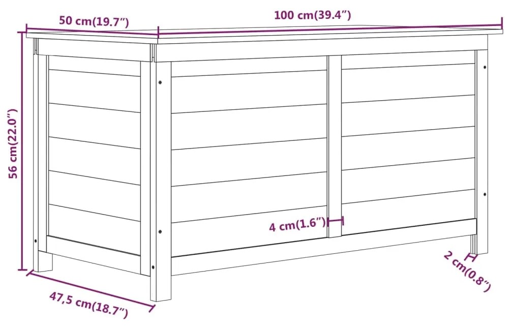 Caixa p/ almofadões de exterior 100x50x56cm abeto maciço branco