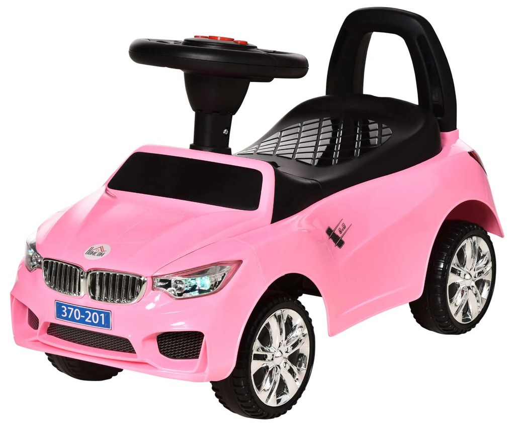 HOMCOM Carro Andador para Crianças de 18-36 Meses com Faróis Música Buzina Volante Compartimento de Armazenamento 63,5x28x36 Rosa