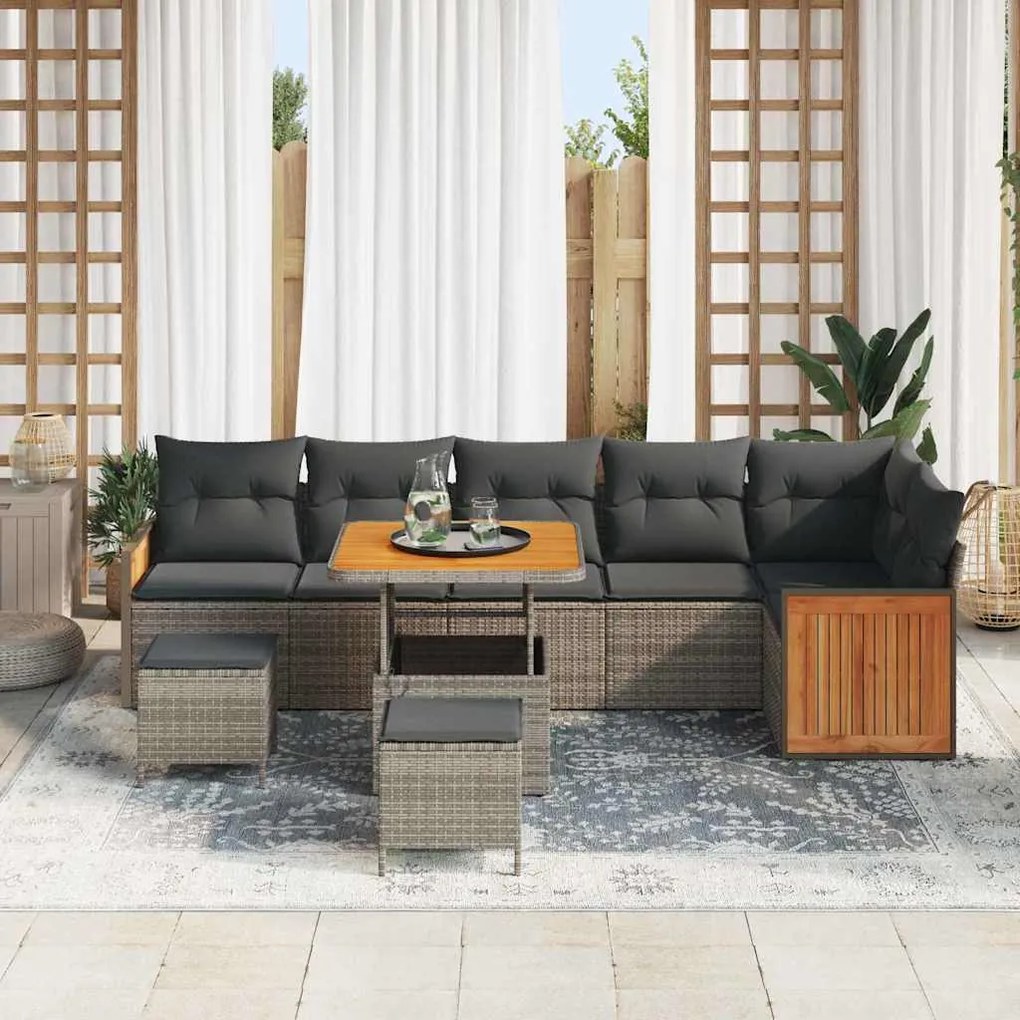 Conjunto de Sofá de Jardim vidaXL 9 Peças com Almofadas Cinzento Ratta