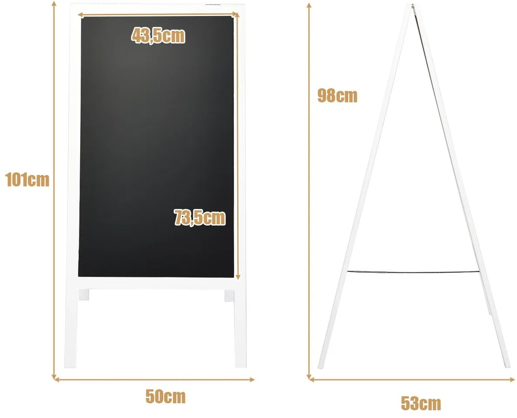 Quadro Branco Magnético de Madeira de Tripé Dupla Face Dobrável com Borracha e Giz para Mensagens de Restaurantes ou de Casamento 50 x 53 x 98 cm Branco