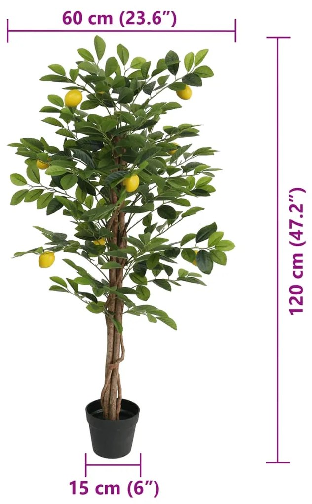Limoeiro artificial com 3 troncos 120 cm PP verde