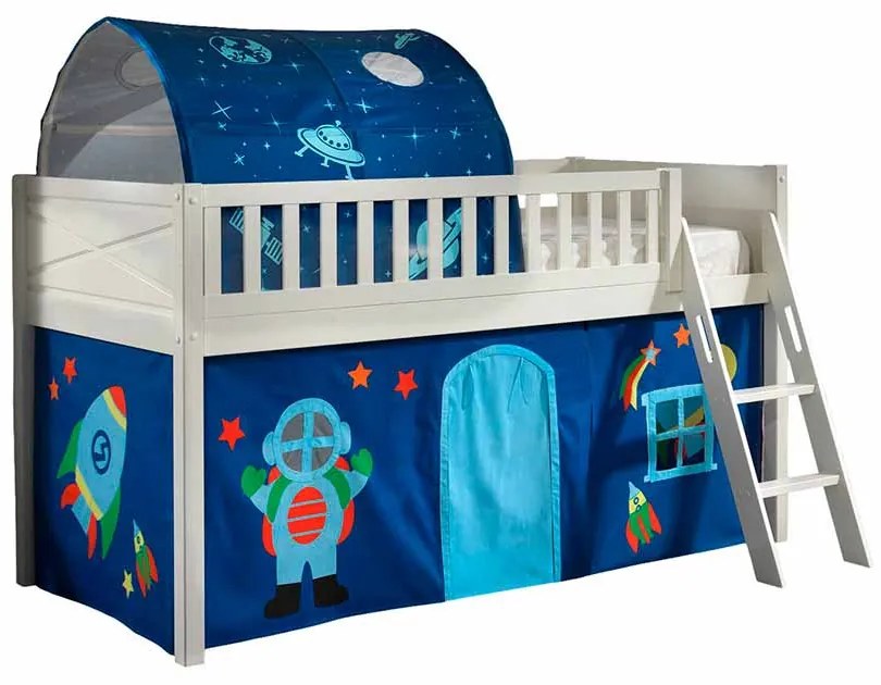 Conjunto cama alta Infantil SCOTT + cortina de brincar ASTRO + Túnel Branca